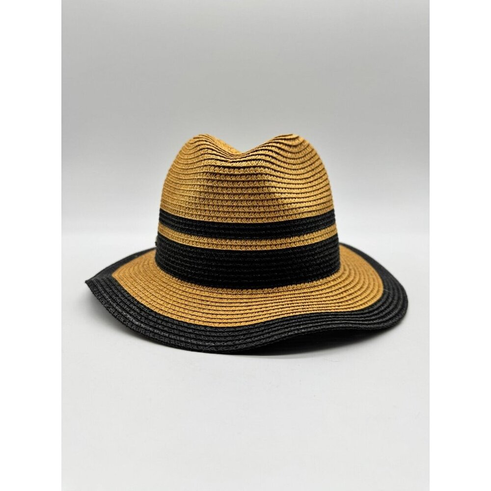 RALPH LAUREN striped paper adjustable women's fedora hat - NATURAL/BLACK - Picture 2 of 6